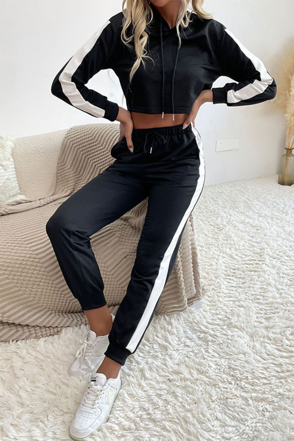 Imara - side stripe cropped hoodie and jogger set