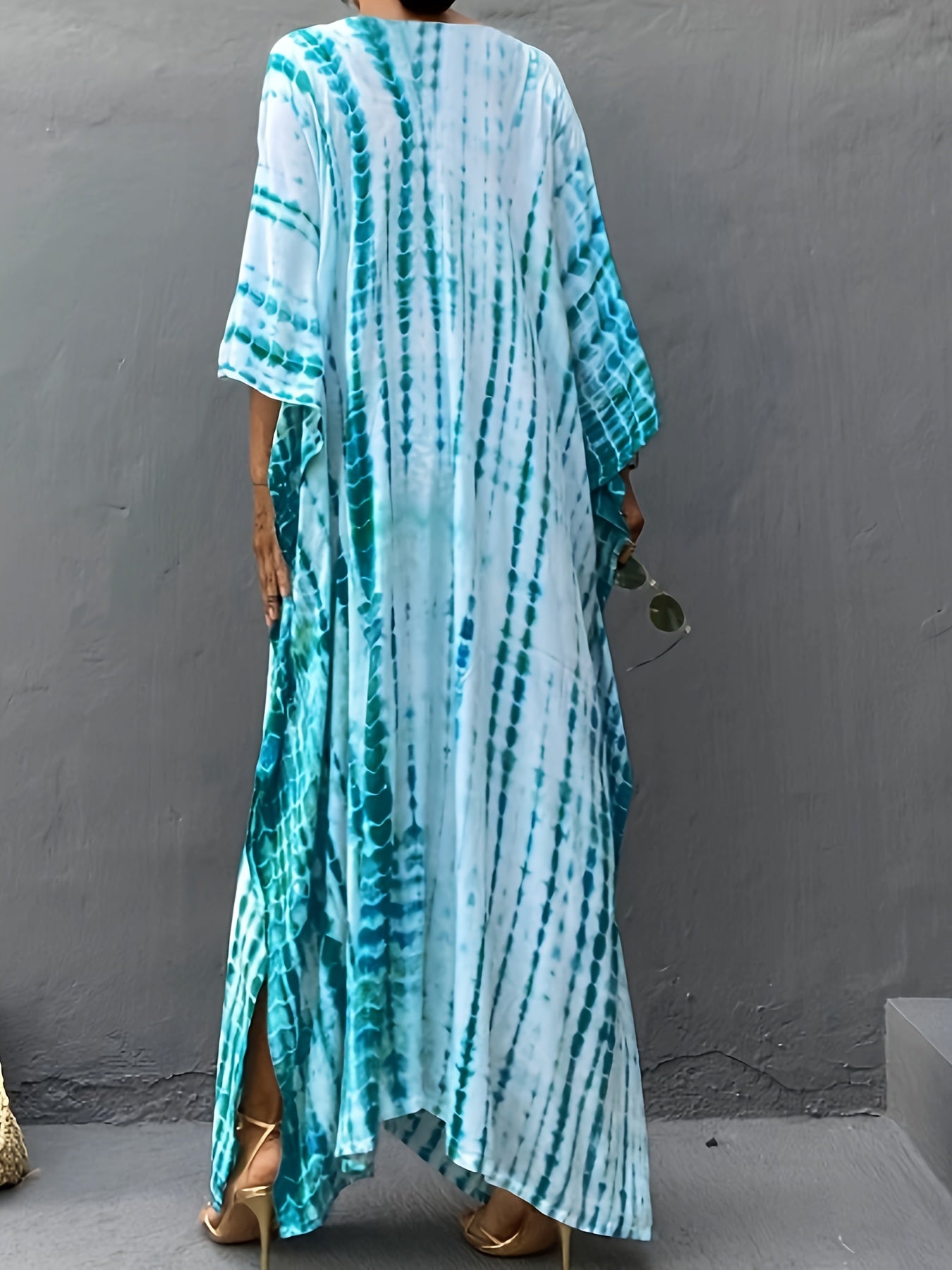 Tie-dye v-neck flowy kaftan maxi dress for women