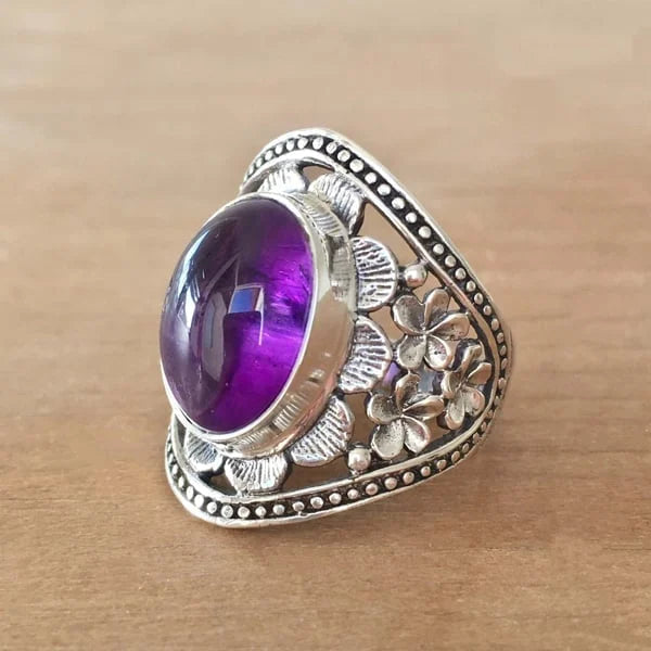 Gemstone Flower Purple Ring