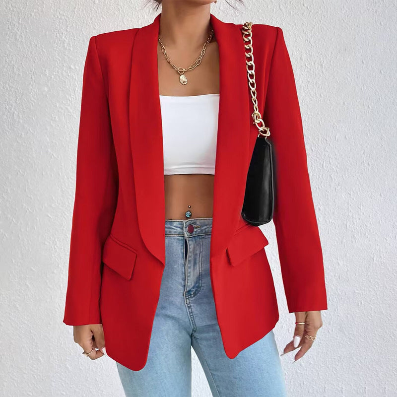 Single-button tailored blazer with flap pockets for women