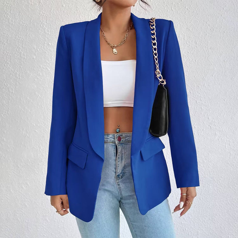 Single-button tailored blazer with flap pockets for women