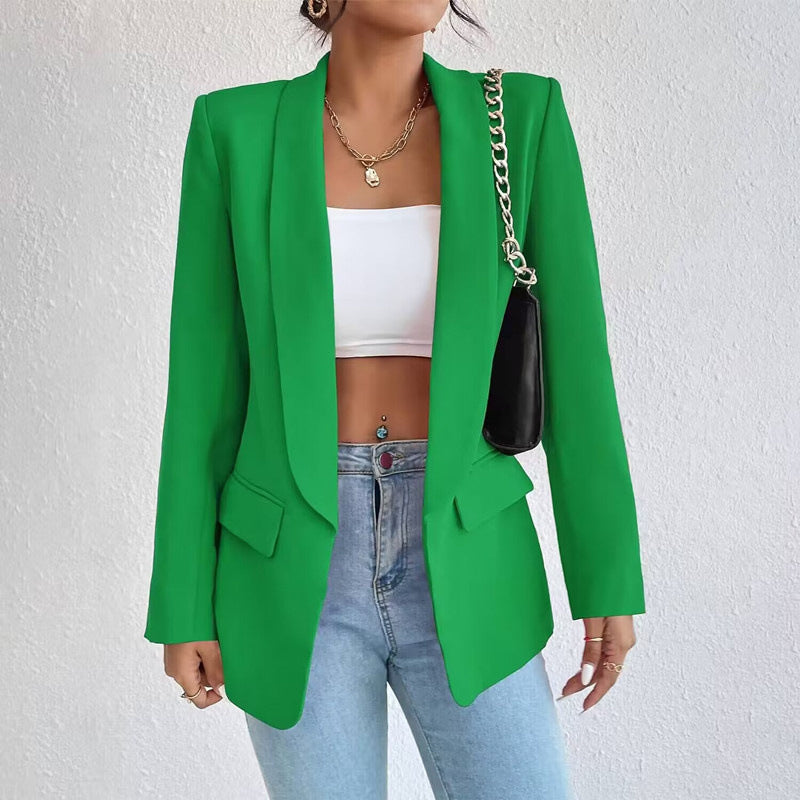 Single-button tailored blazer with flap pockets for women