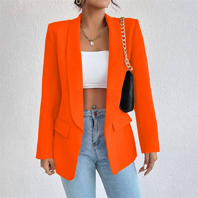 Single-button tailored blazer with flap pockets for women