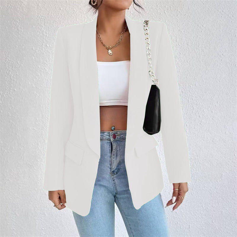 Single-button tailored blazer with flap pockets for women