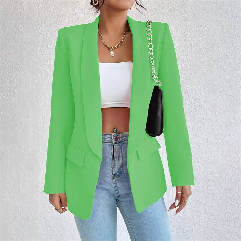 Single-button tailored blazer with flap pockets for women
