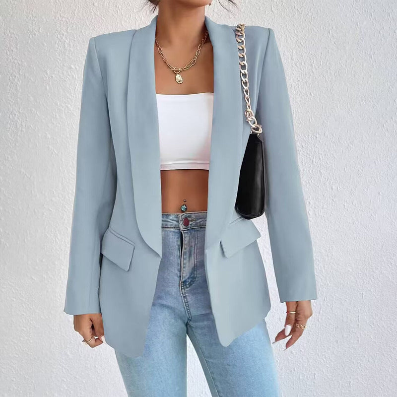 Single-button tailored blazer with flap pockets for women