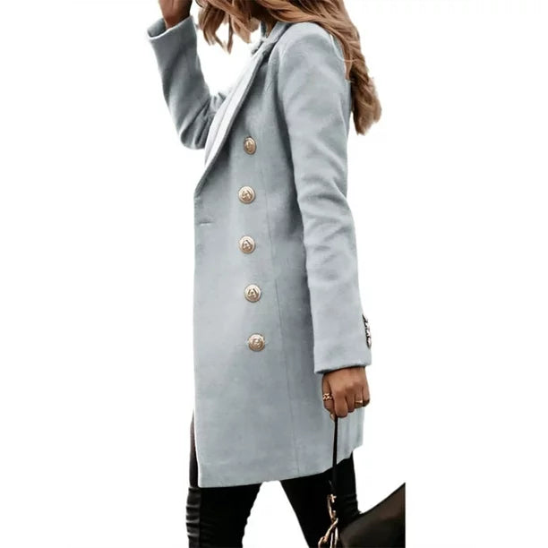 Women's double-breasted midi coat long sleeve