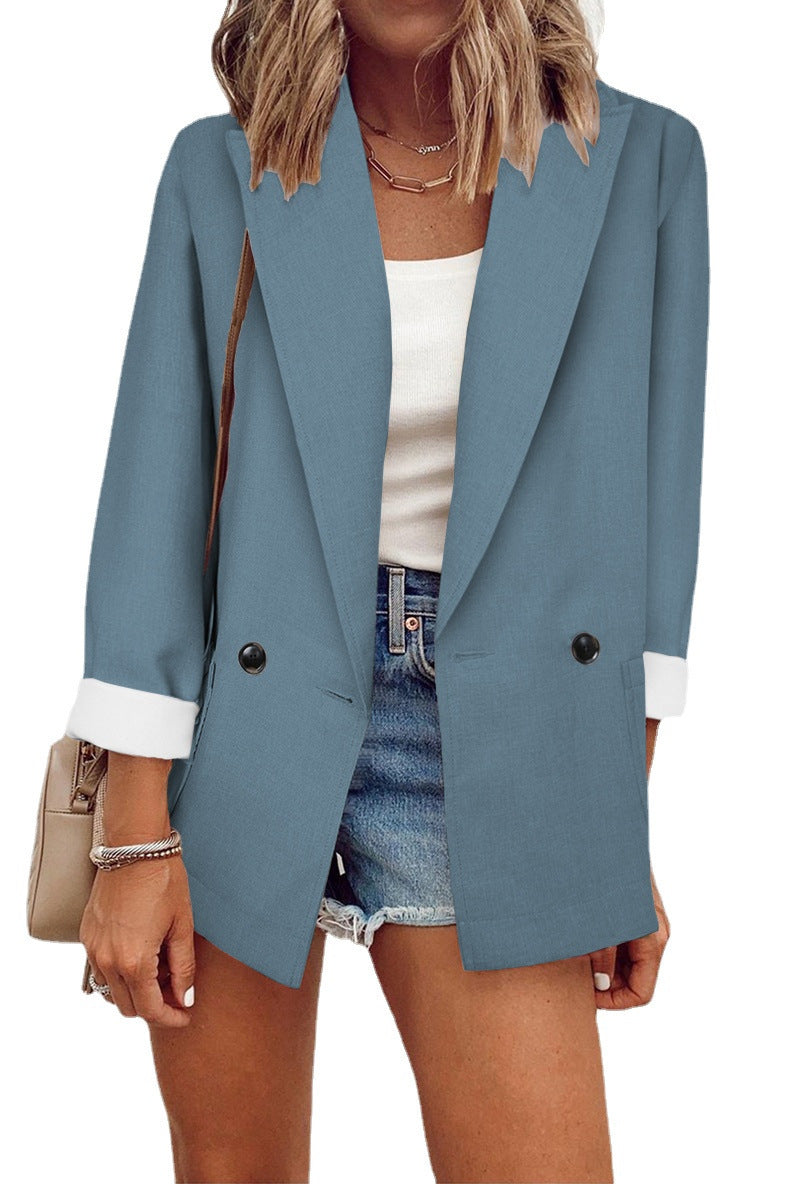 Women's winter solid color blazer jacket