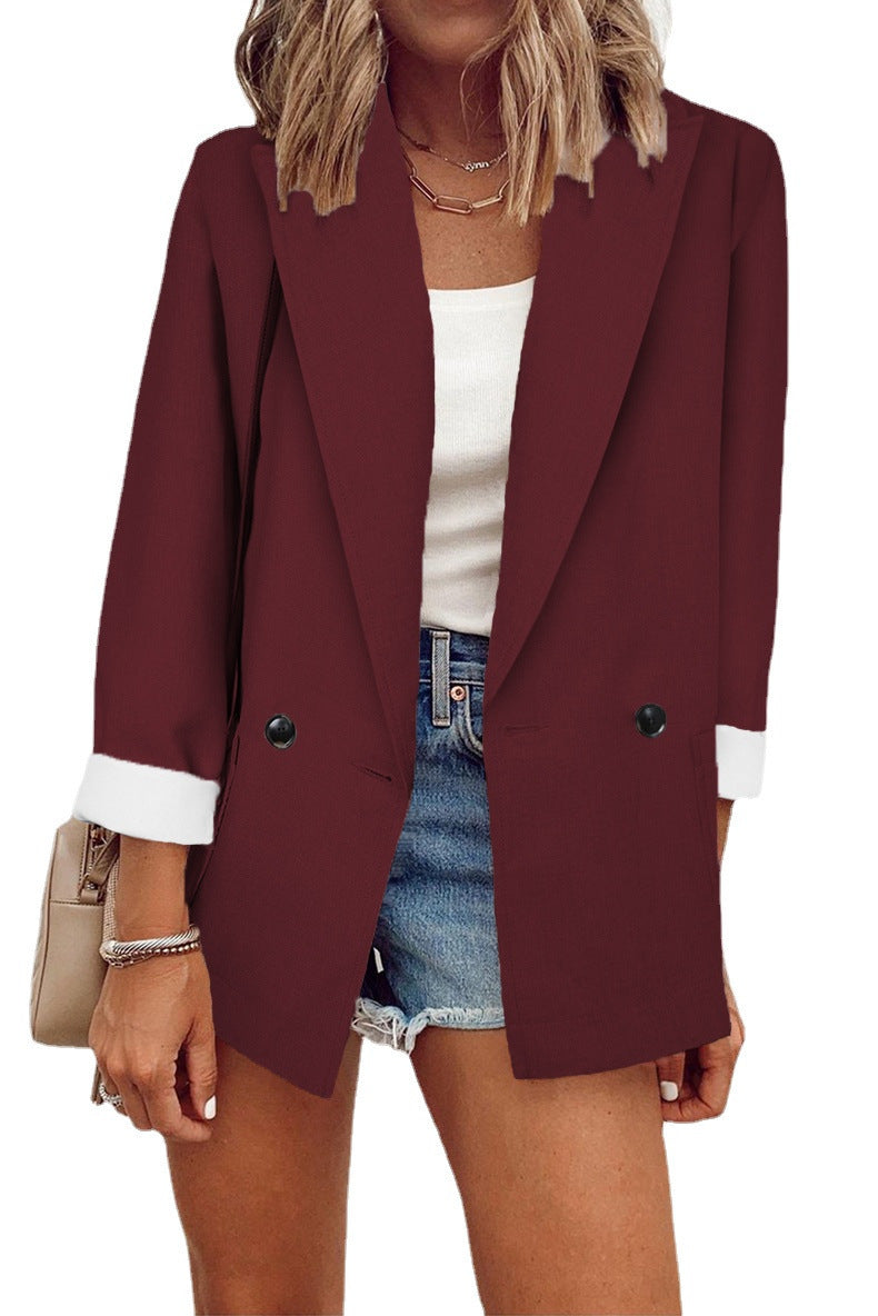 Women's winter solid color blazer jacket
