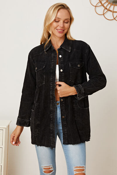 Vivienne - raw hem pocketed button up jacket
