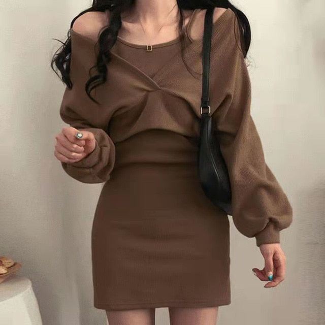 Women's Off-Shoulder Knit Sweater - Slouchy Fit - Long Sleeve Soft Knit Casual Wear
