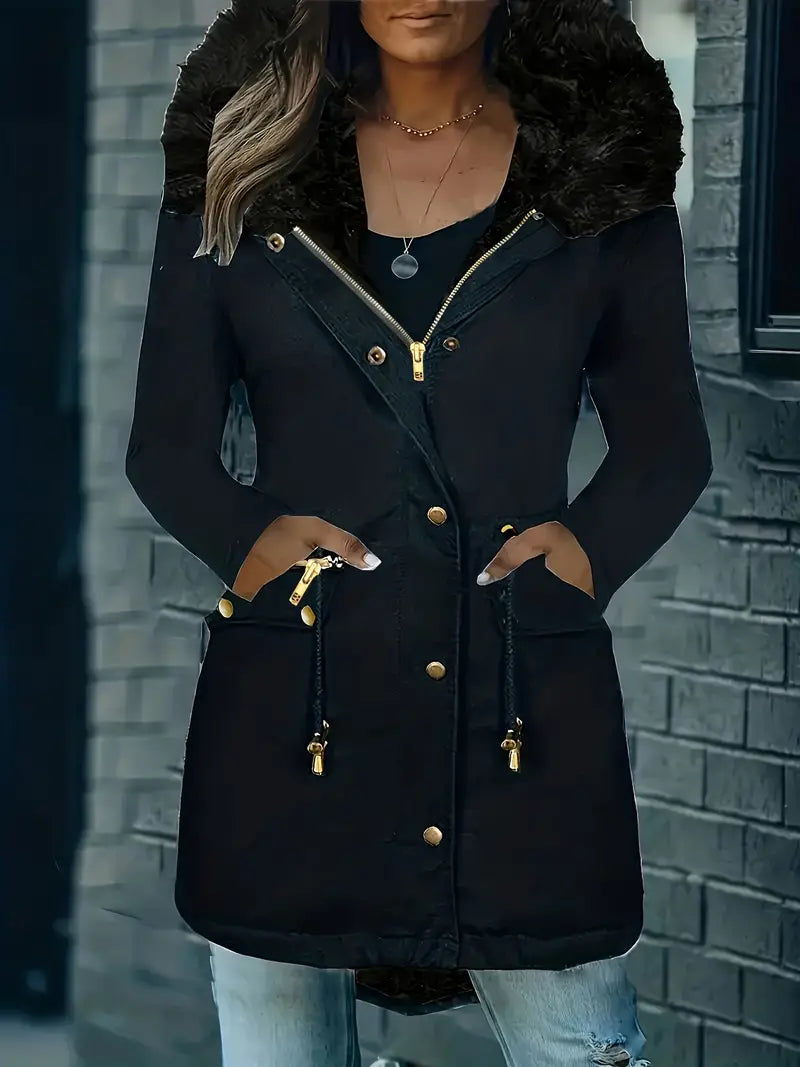 Fur Collar Hooded Winter Coat With Pockets