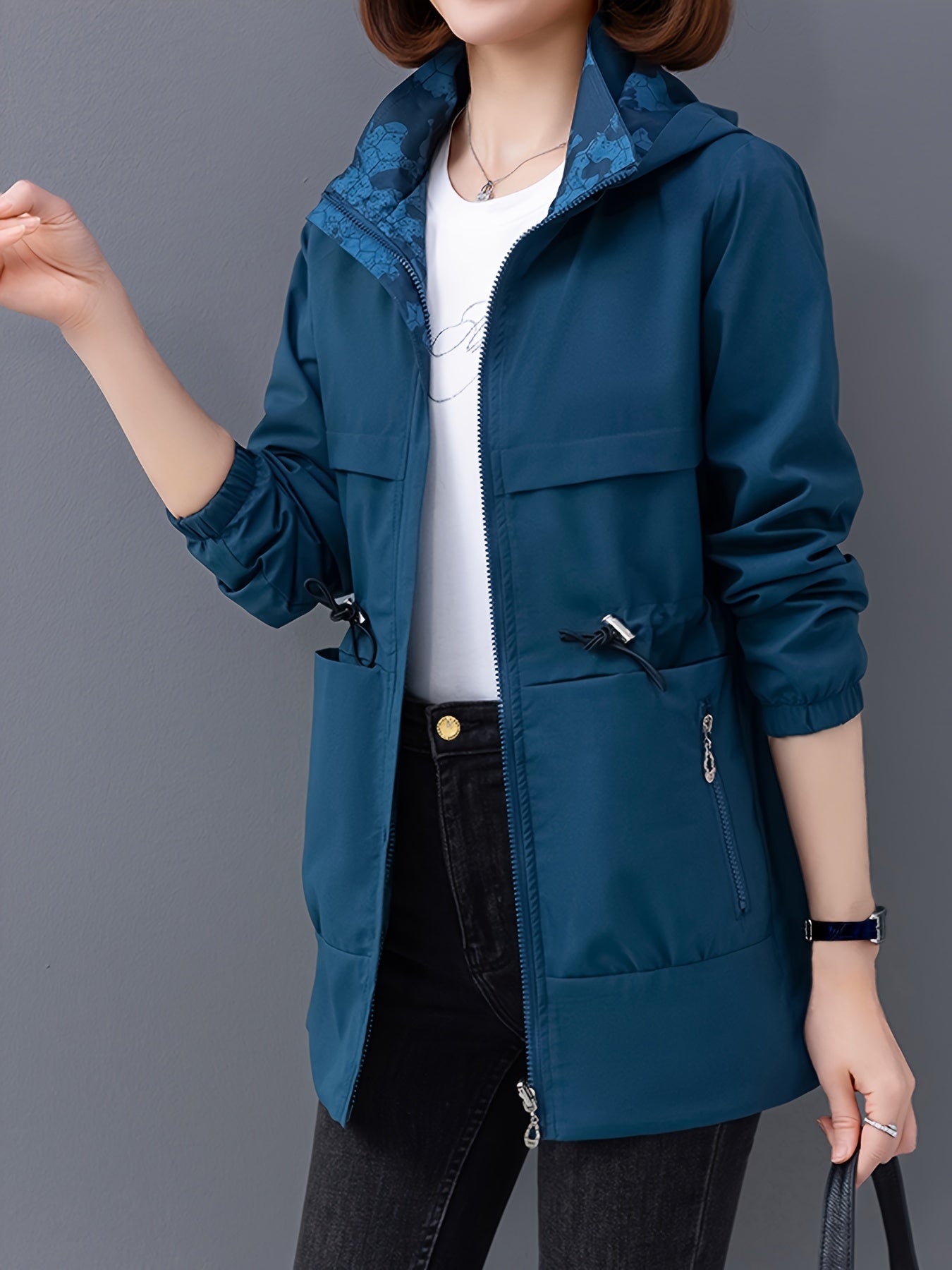 Women's stylish double-sided hooded coat with pockets
