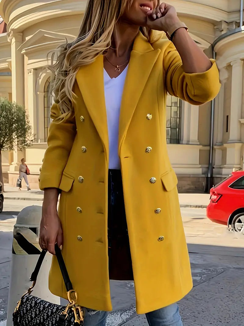 Women autumn/winter knee length lapel coat