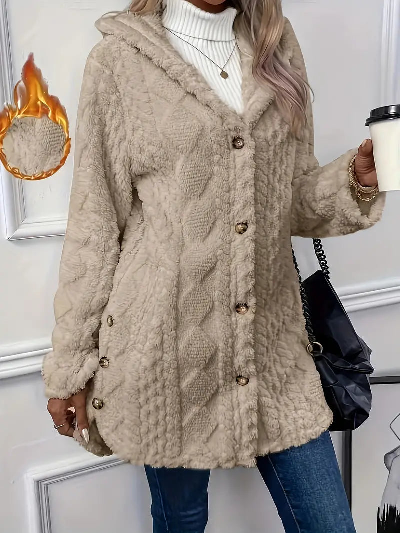 Women's chain knitted comfortable hooded loose coat