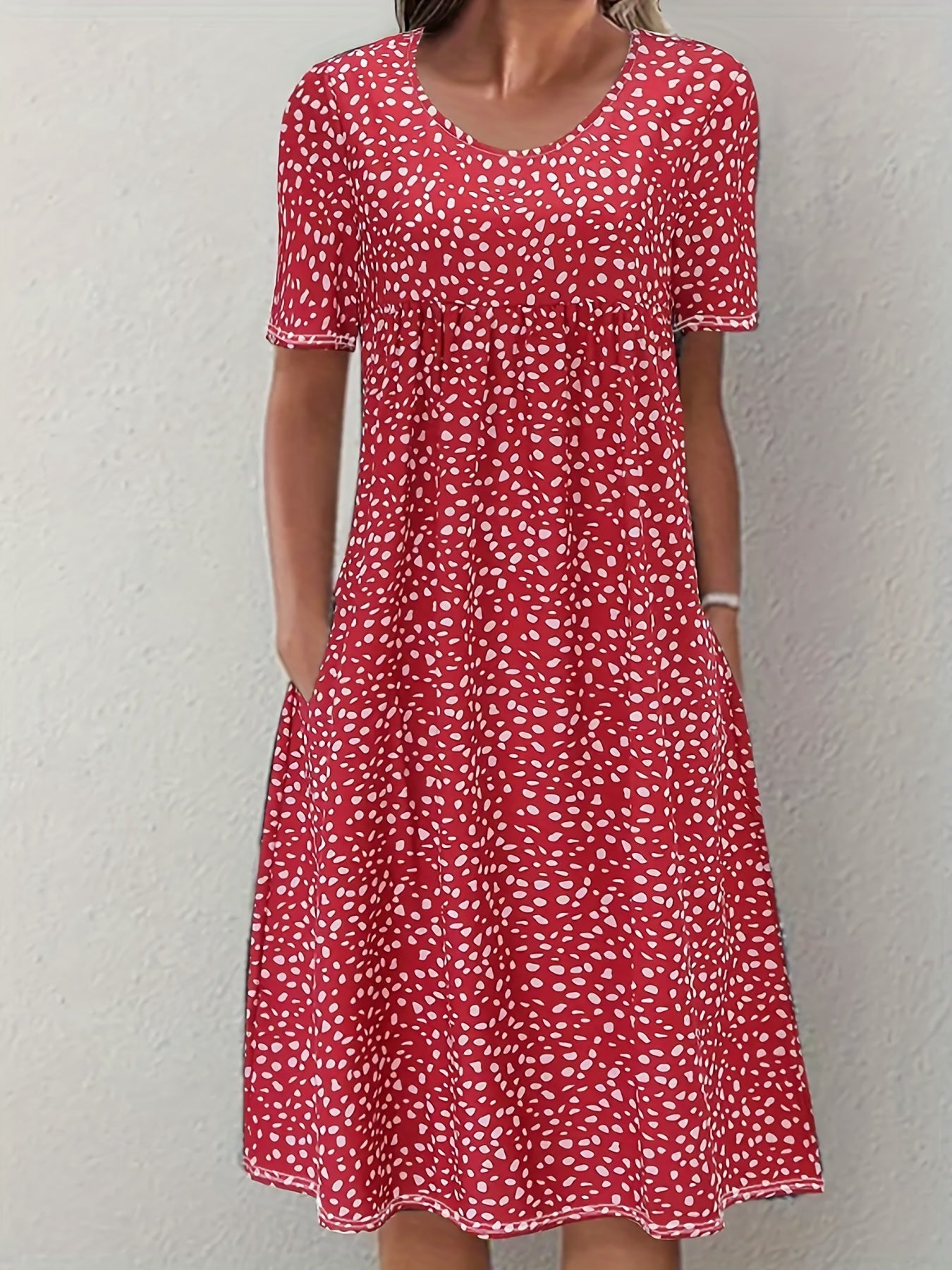 Women's Knee-Length Dress - Short Sleeve - Relaxed A-Line Fit - Lightweight Casual Wear