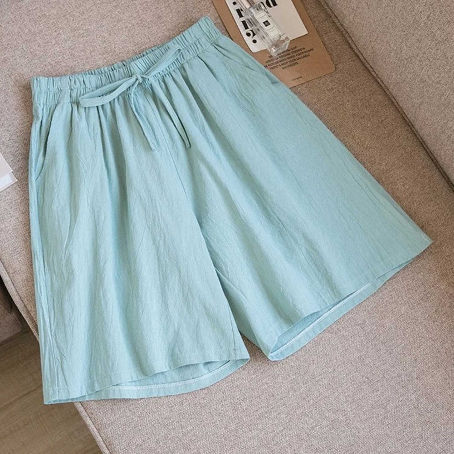 Women's Loose-Fit Shorts - Breathable Cotton Linen - Elastic Waist with Drawstring