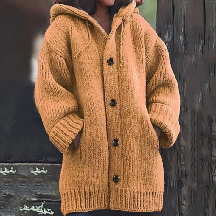 Women's solid color loose knit hoodie sweater jacket