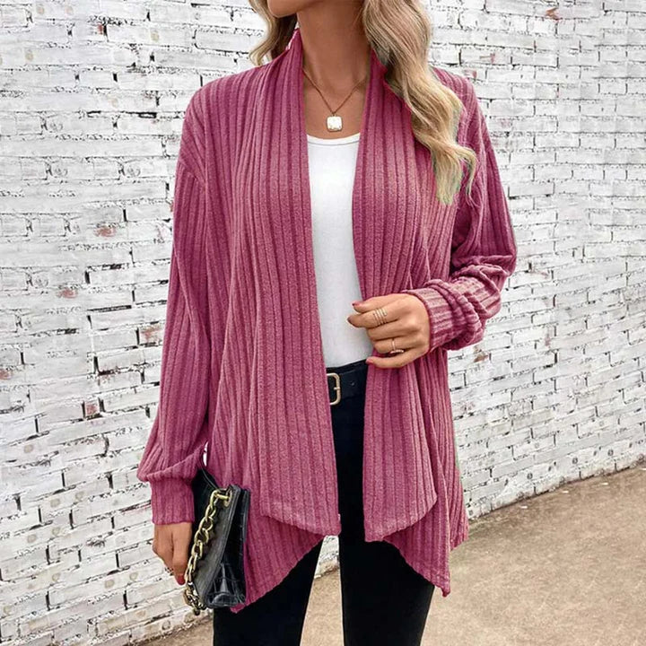 Women’s Cardigan – Relaxed Fit – Soft Knit – Ribbed Texture – Open Front – Hip Length