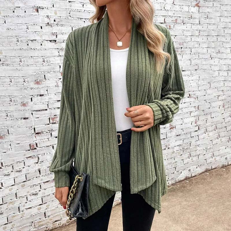 Women’s Cardigan – Relaxed Fit – Soft Knit – Ribbed Texture – Open Front – Hip Length