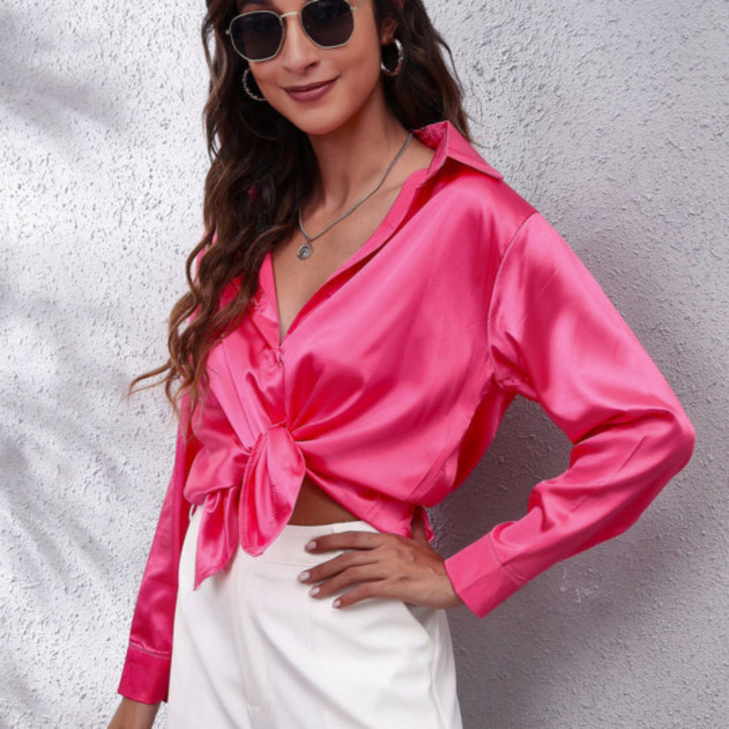 Elegant Draped Silk Button Down Shirt