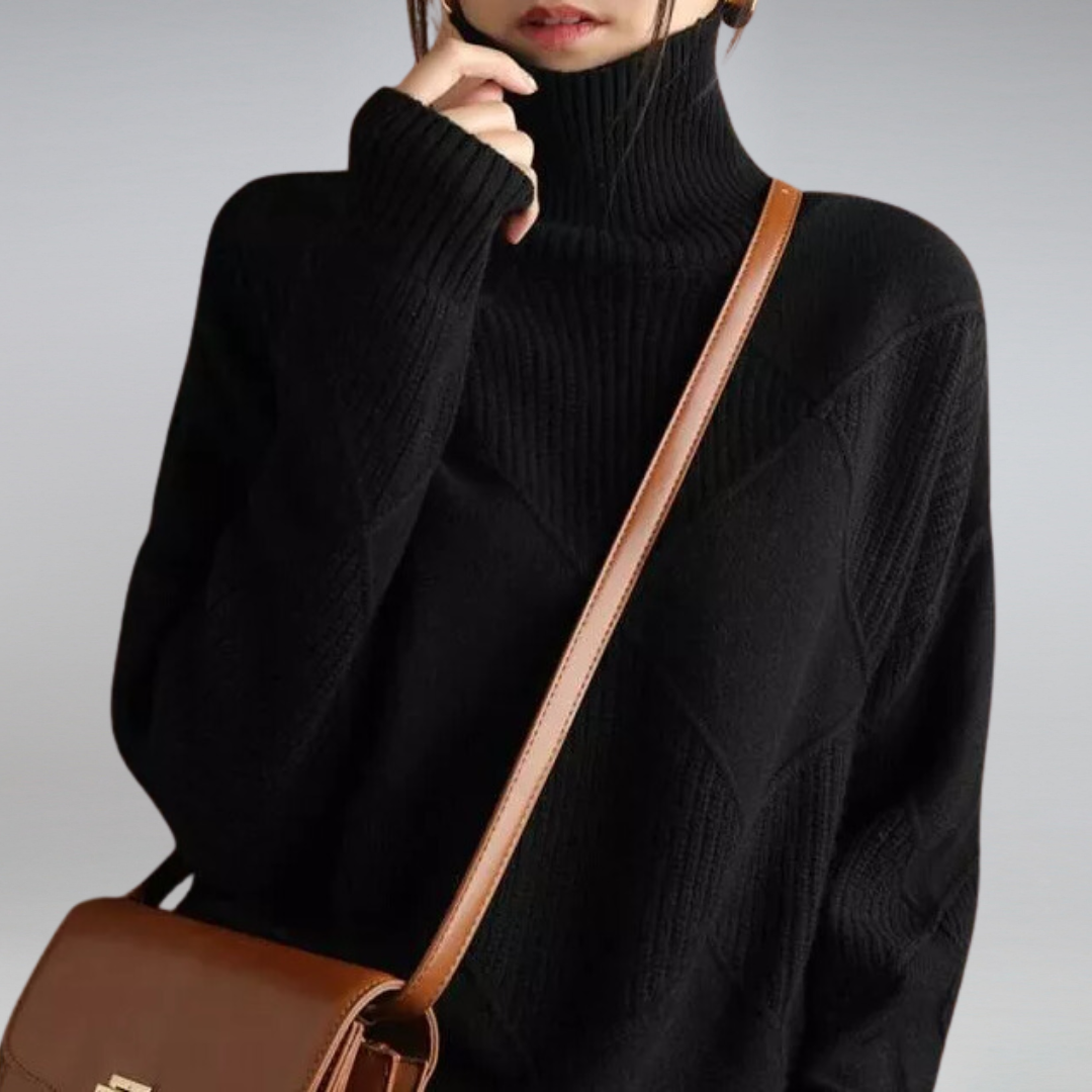 Women's turtleneck sweater with diagonal design