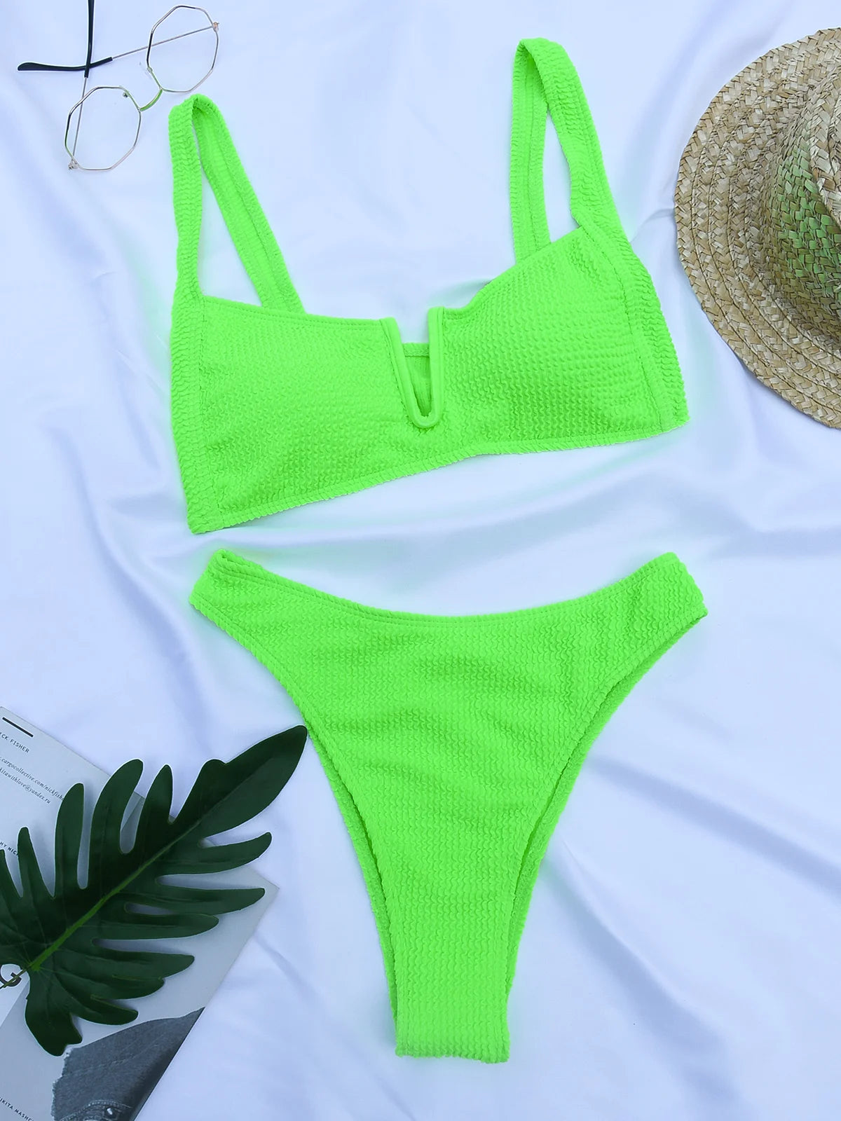 Textured High-Waisted Bikini Set