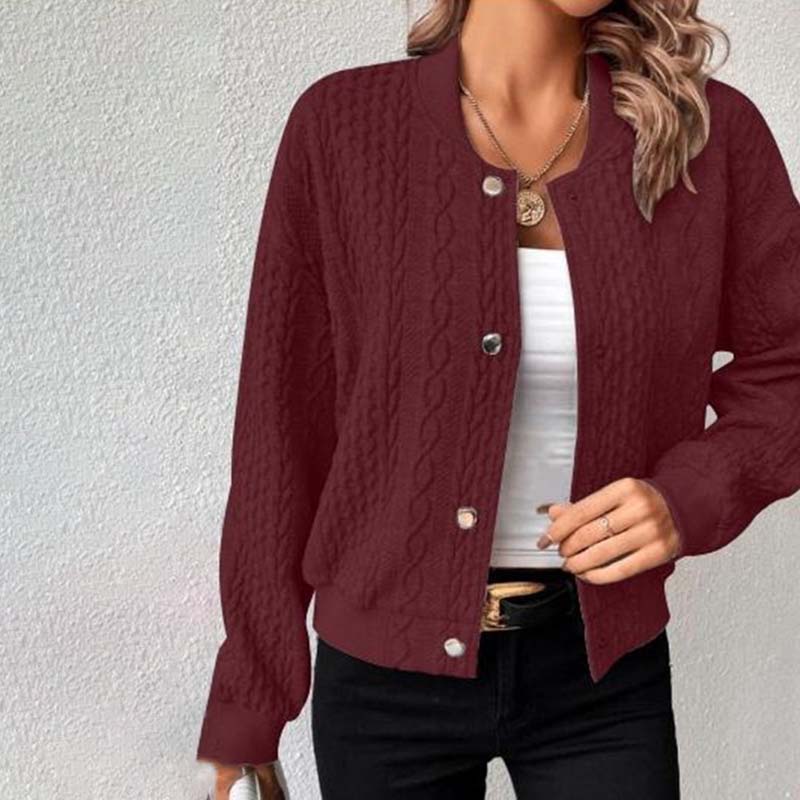 Women's solid color stand collar single breasted jacket