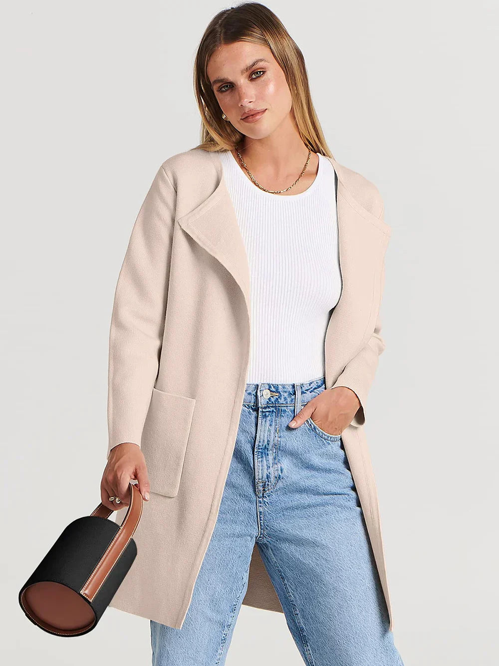Women's versatile casual lapel midi coat