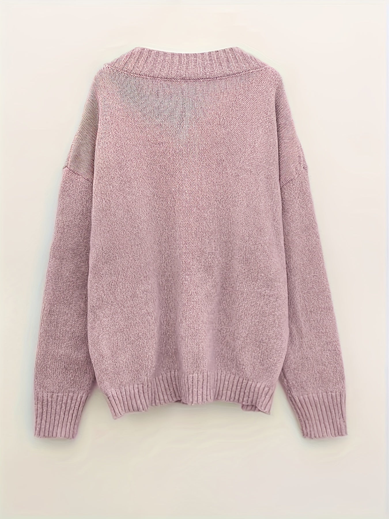 Knit v-neck long-sleeve sweater with ribbed edges for women
