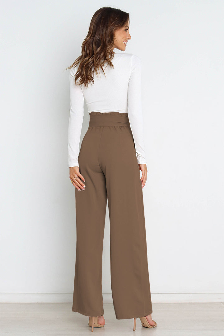 Women’s Wide-Leg Trousers – High Waist – Tailored Fit – Bow Waist Detail – Flowy Fabric