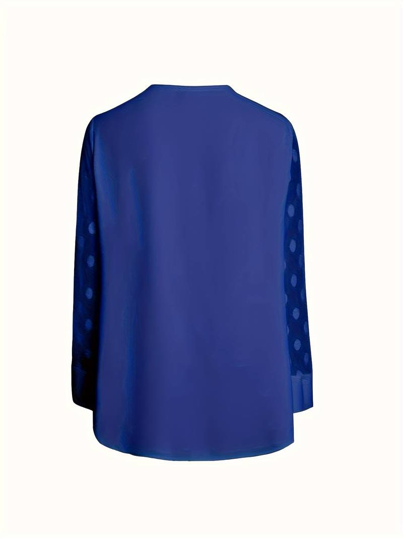 Women's Blouse - Sheer Polka Dot Sleeves - Round Neck - Relaxed Fit Stylish Wear