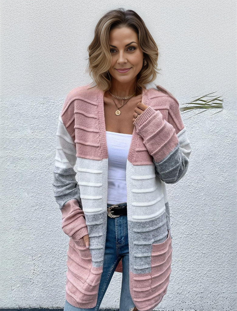 Women's color block knitted cardigan