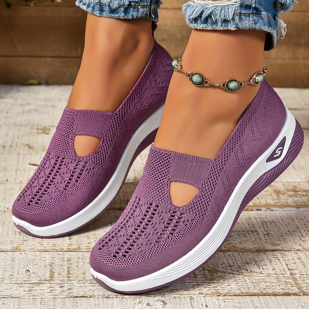 Women's Slip-On Sneakers - Breathable Knit Upper - Cushioned Sole for All-Day Comfort