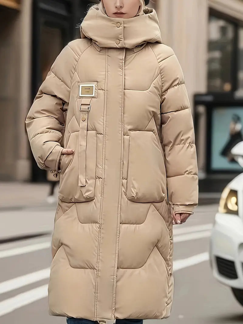 Women's solid zip-up hooded padded coat