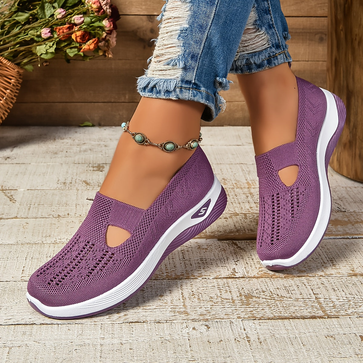 Women's Slip-On Sneakers - Breathable Knit Upper - Cushioned Sole for All-Day Comfort