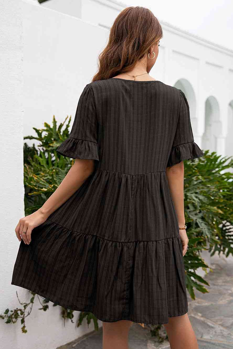 Flowy Ruffle Sleeve A-Line Midi Dress