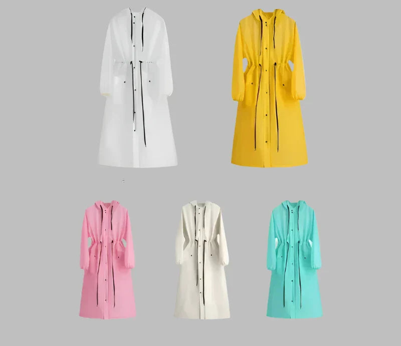 Women's long raincoat with hood and pockets