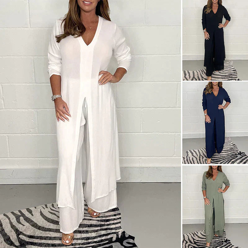Women's slit long tops and pants suit