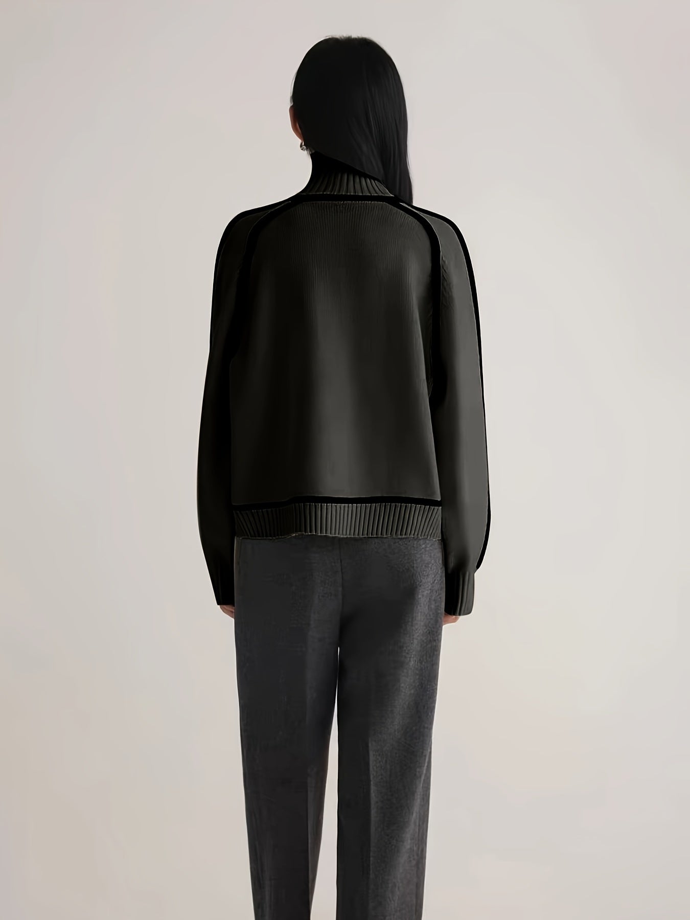 High-neck knit sweater with outlined design and long sleeves for women