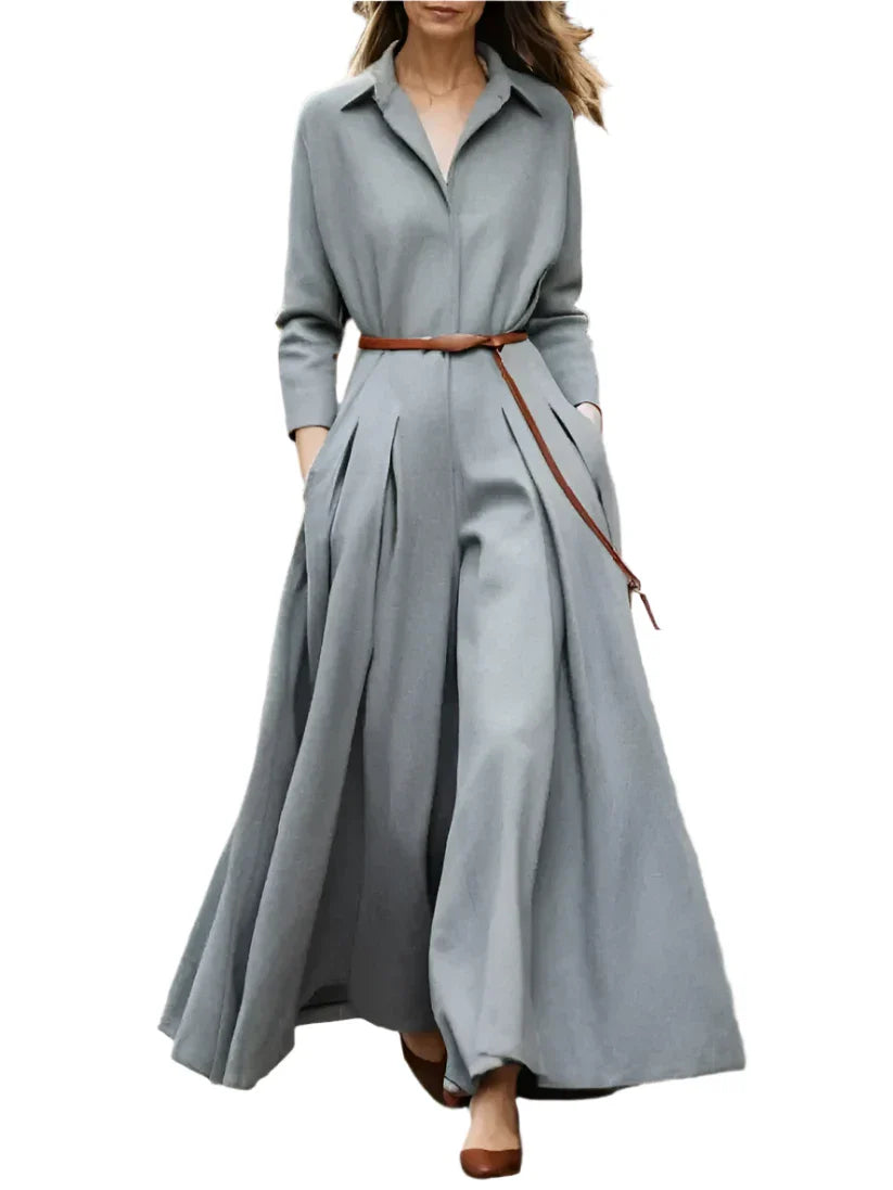 Women's casual oversized dress with long sleeves and lapel design