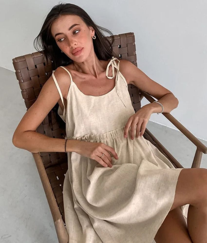 Women's Sundress - Sleeveless Tie Straps - A-Line Fit - Scoop Neck Casual Wear