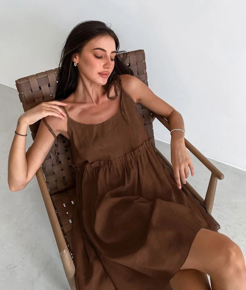 Women's Sundress - Sleeveless Tie Straps - A-Line Fit - Scoop Neck Casual Wear