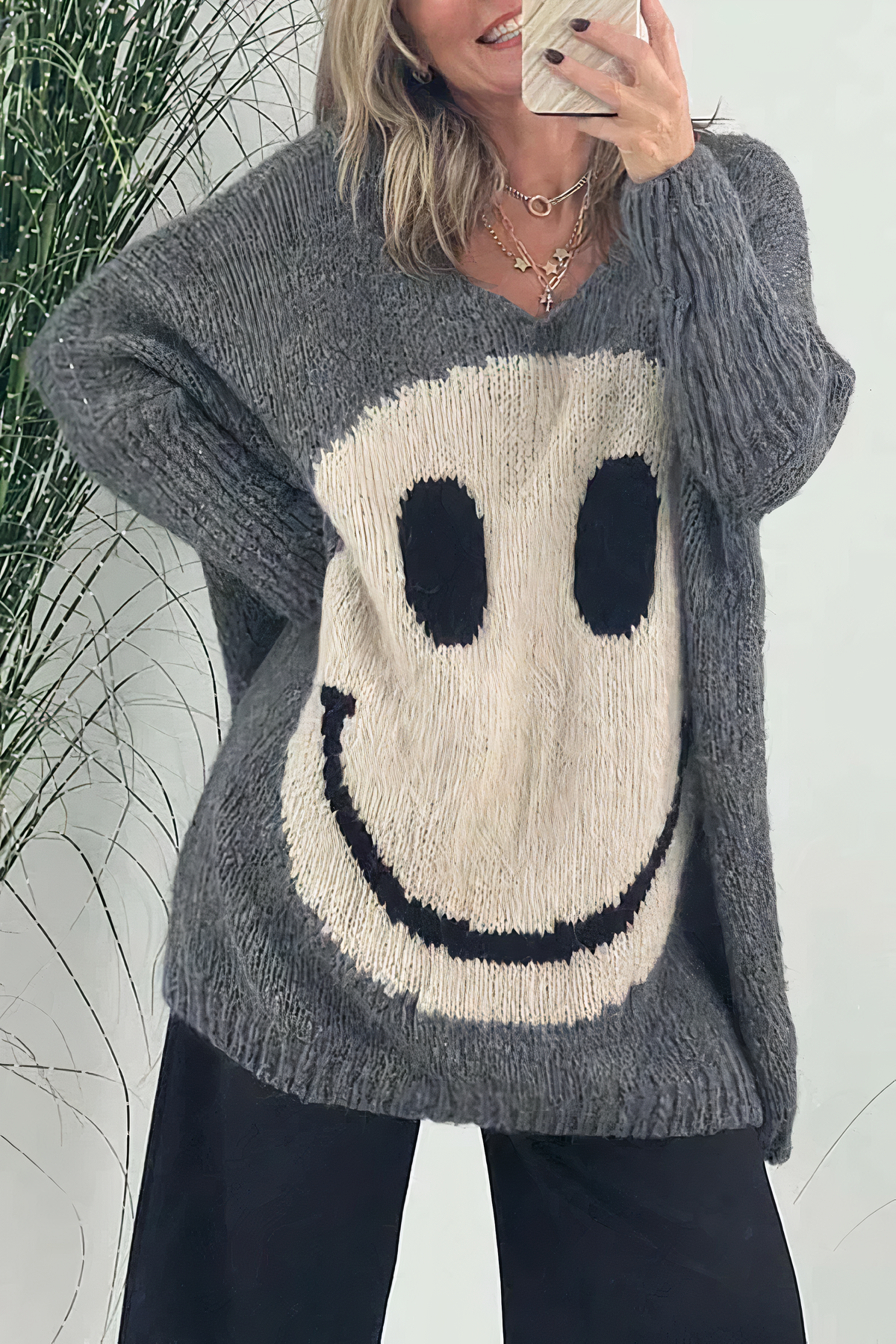 Women's oversized smiley sweater