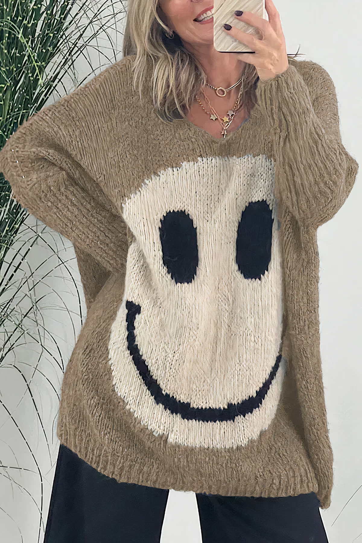 Women's oversized smiley sweater