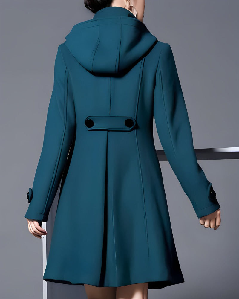 Women's hooded double-breasted cape windbreaker coat