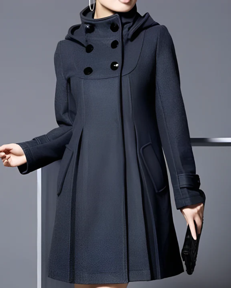 Women's hooded double-breasted cape windbreaker coat