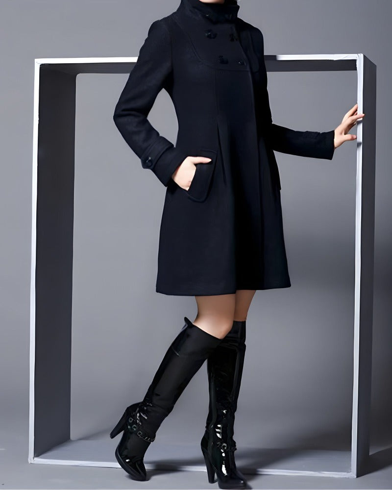 Women's hooded double-breasted cape windbreaker coat