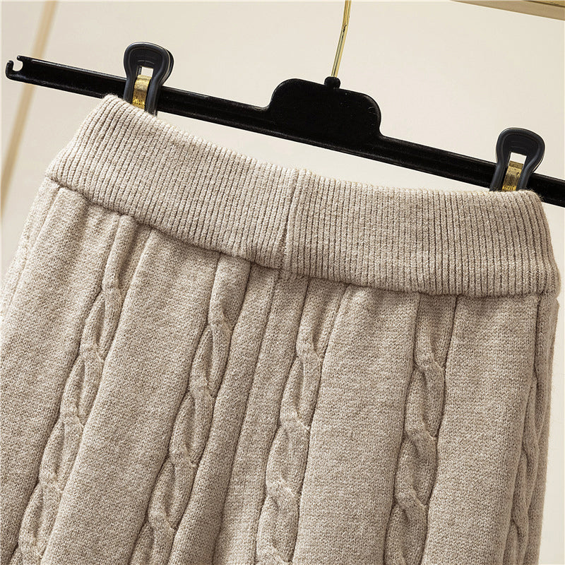Women's cable knitted wide-leg pants