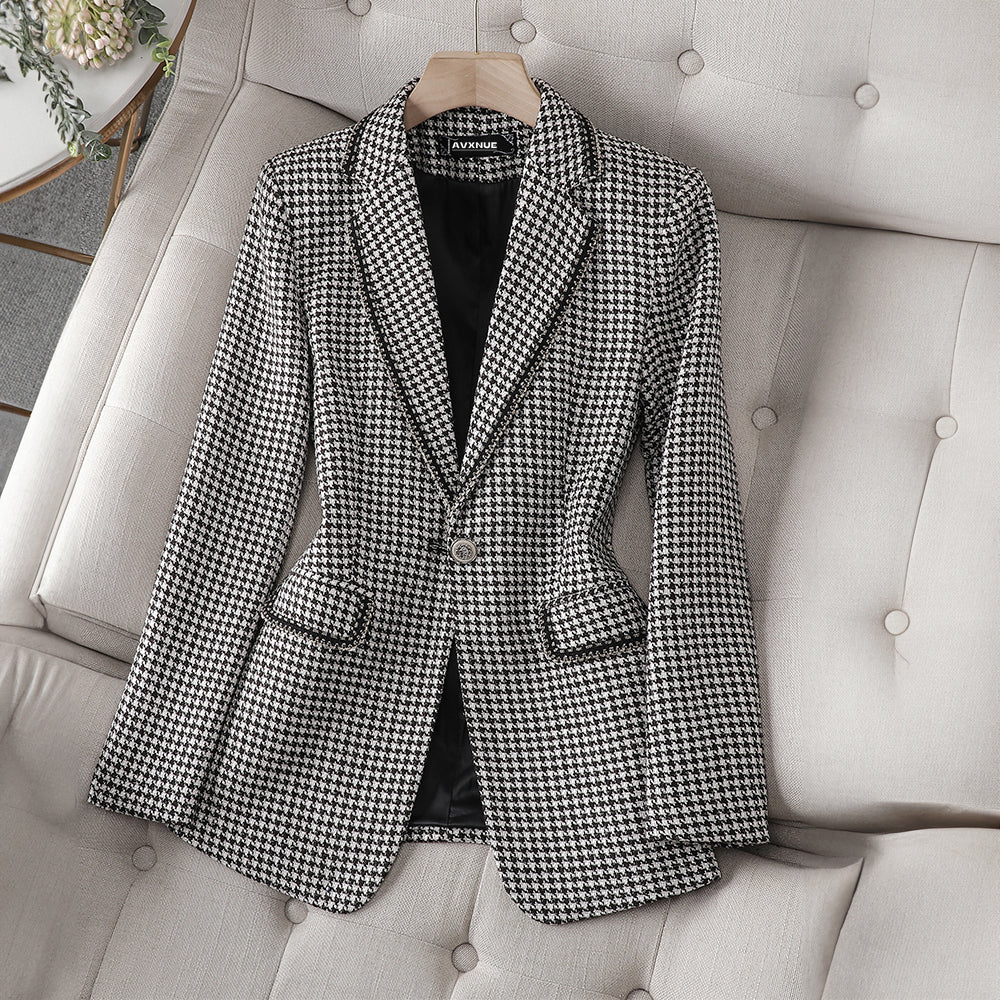 Tania - plaid formal blazer with folded collar